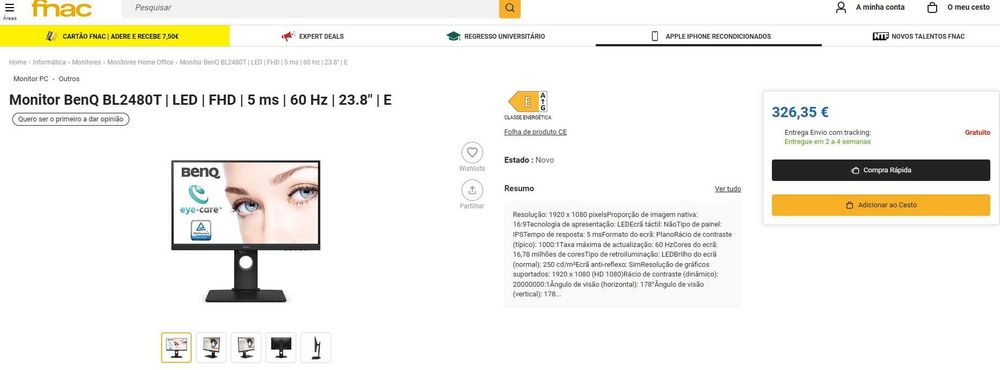Monitor BenQ Business BL2480T 24" **NOVO**