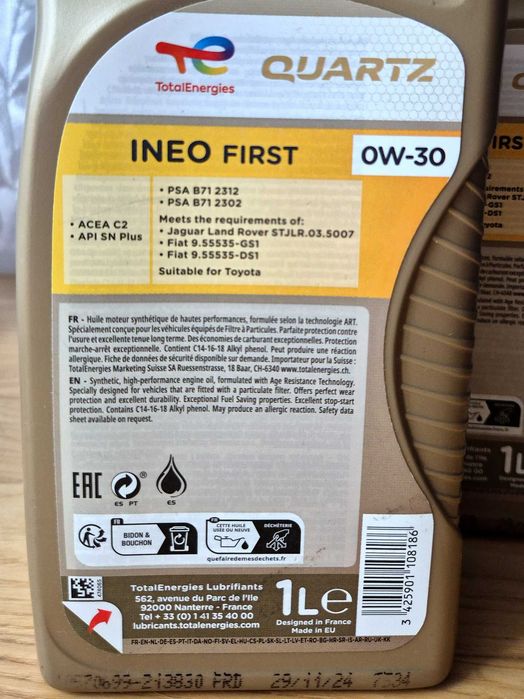 Olej Total Quartz Ineo First 0W30, ACEA C2, 1l + ~0,25l gratis