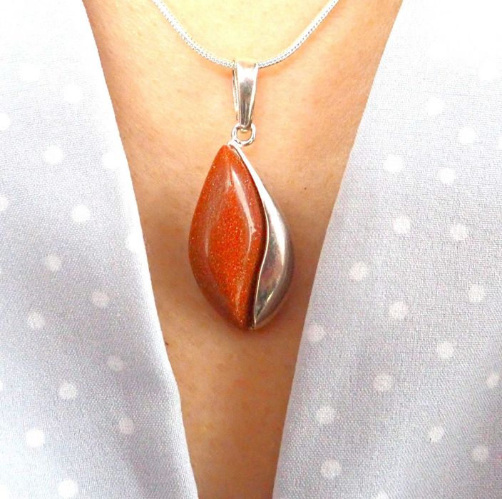 Komplet srebrnej biżuterii. Próba 925. Kamień piasek pustyni KJS010pp