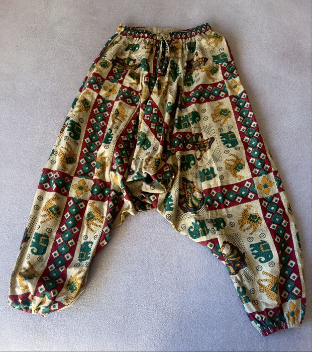 Kolorowe spodnie boho/haremki ze słoniami