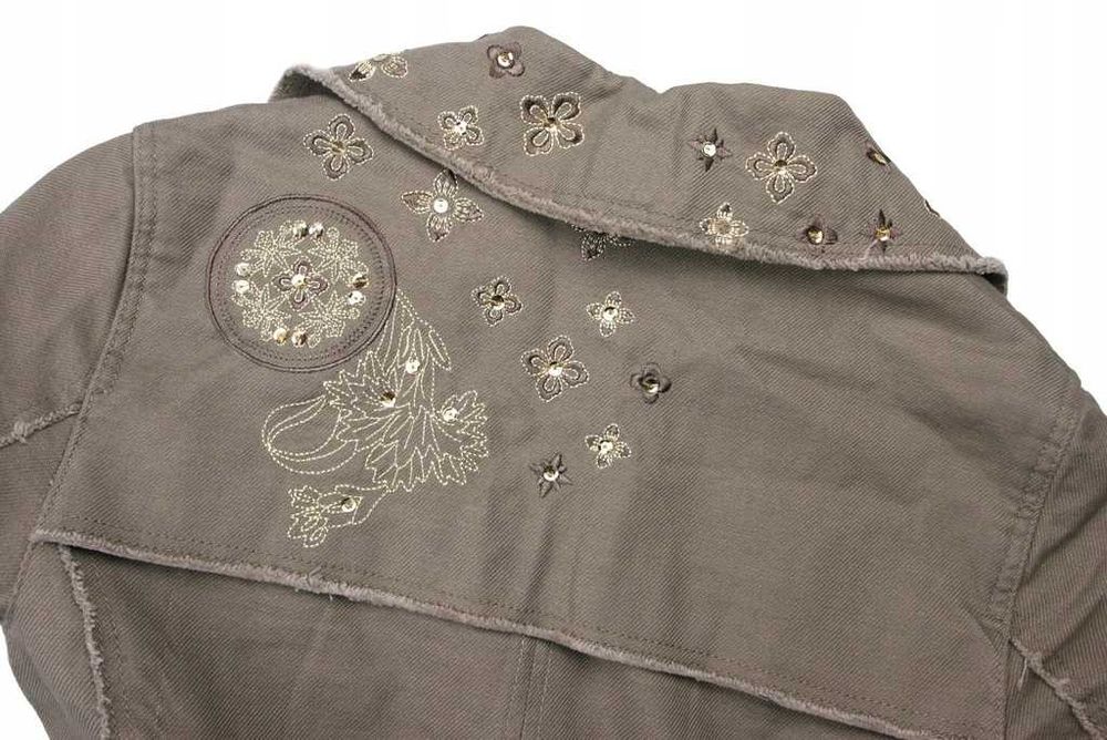 Mango Suit płaszcz boho jeansowy zimny beż hafty S