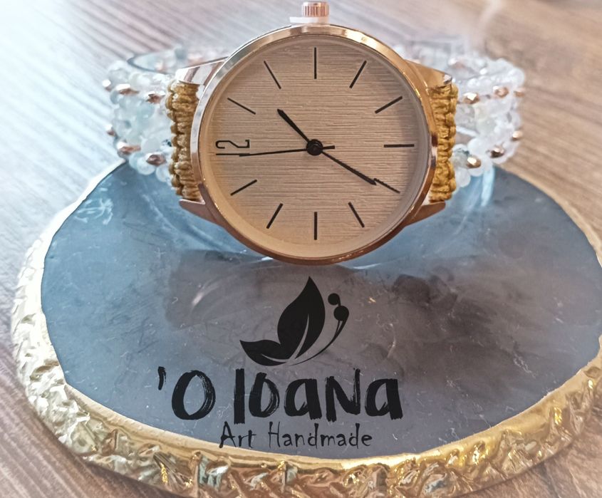 Zegarek damski Handmade morganit kryształ górski labradoryt
