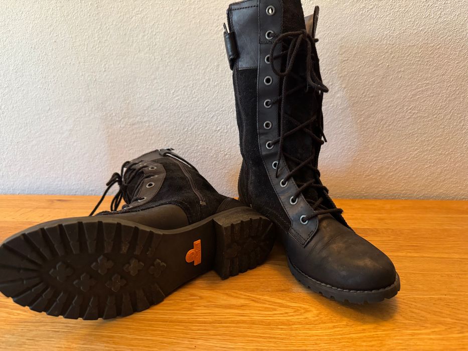 Timberland women's Wenham mid lace black long boots, leather.