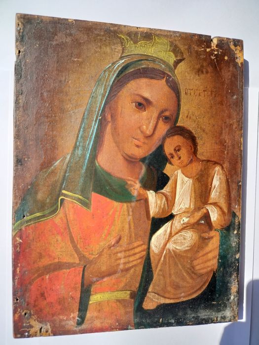 Stara prawosławna ikona pisana na desce Matka Boska Maryja