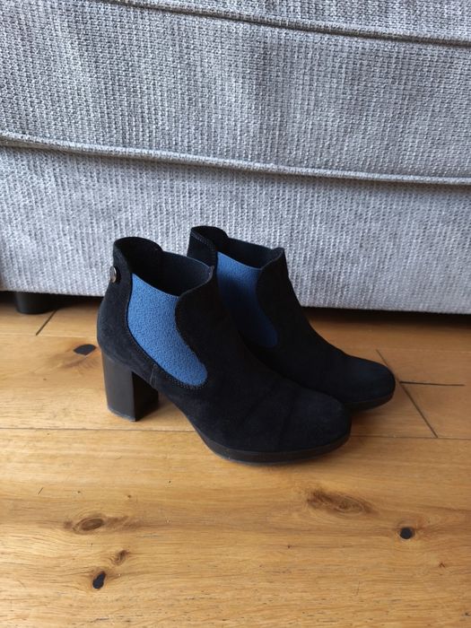 Botki zamszowe Ryłko – czarne, rozmiar 38, eleganckie na obcasie