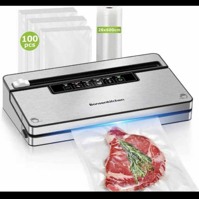 Вакууматор Bonsenkitchen VS3201, 160 Вт, 5 режимів, різак, 100 пакетів і рулон Вакуматор