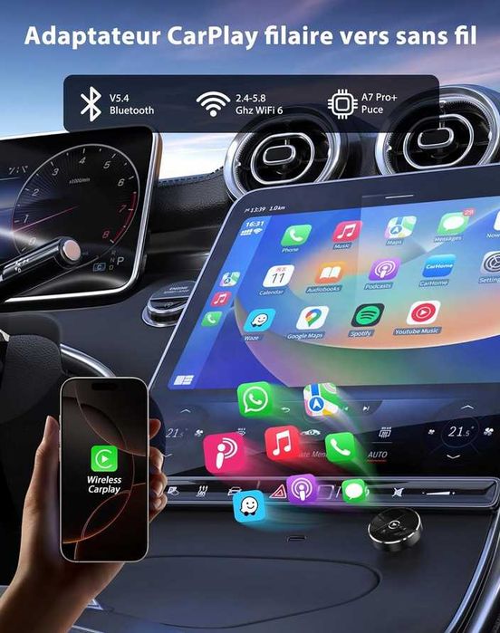 CarPlay Bezprzewodowy Adapter Apple  Android Auto USB-A / USB-C, Bluetooth 5.4
