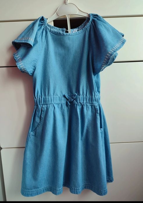 5.10.15. sukienka jeansowa z motylkowym rękawem nowa 128