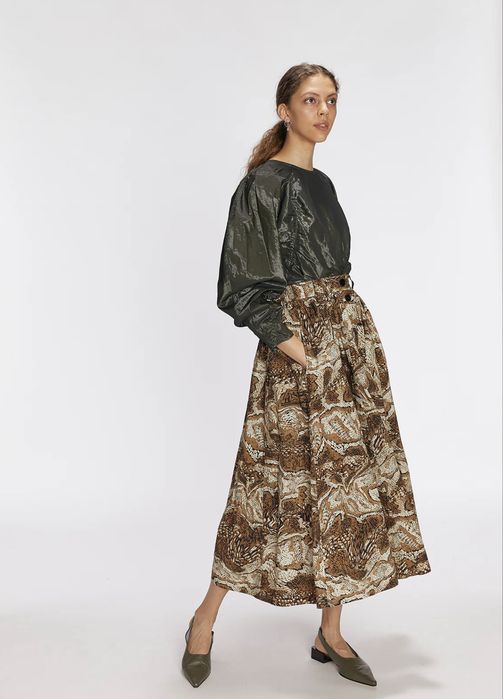 спідниця міді на ґудзиках з принтом "тигрове око" ganni, оригінал