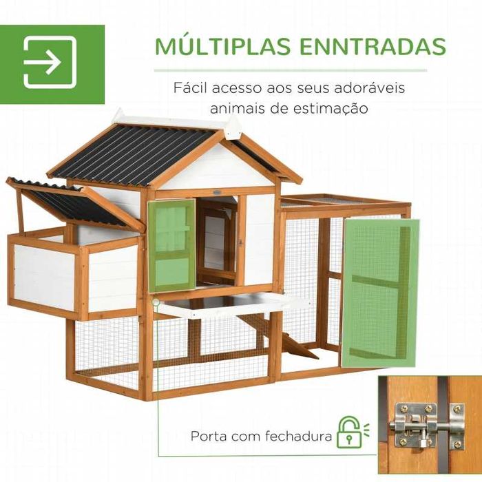 Galinheiro de Madeira para 2-4 Galinhas - 181x79,5x117,5cm