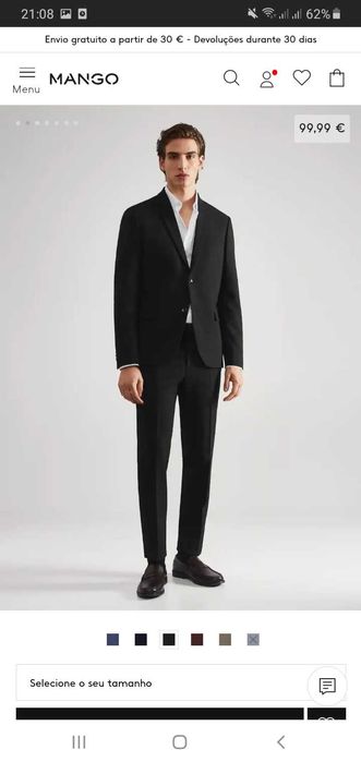 Blazer Preto Fato Super Slim Fit Mango Tamanho L + Gravata Azul