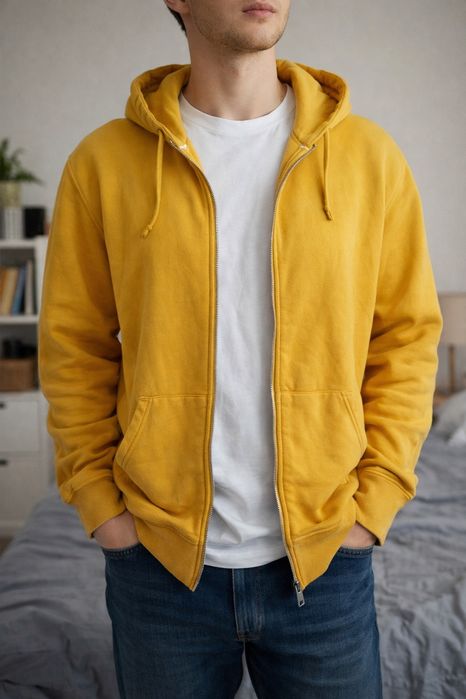 Musztardowa bluza męska z długim rękawem na suwak Armendangels L