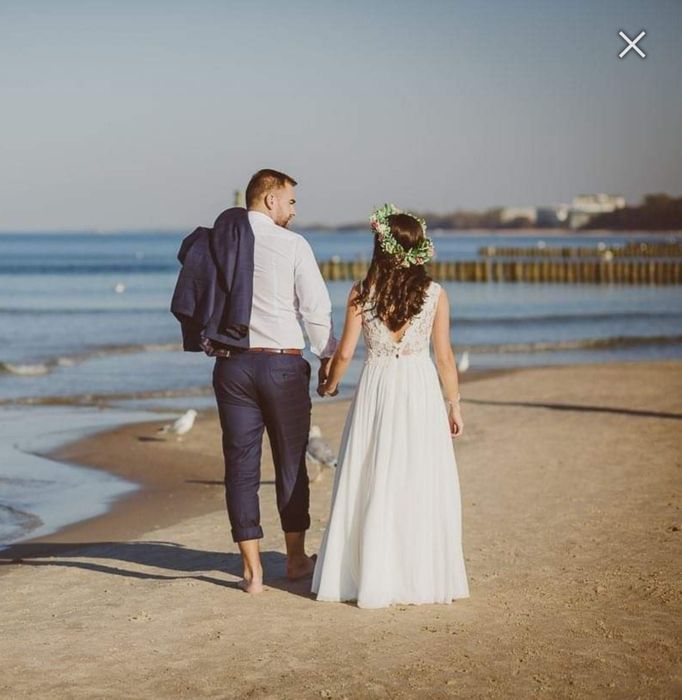 Suknia ślubna gipiura muślin dekolt siatka wycięcie