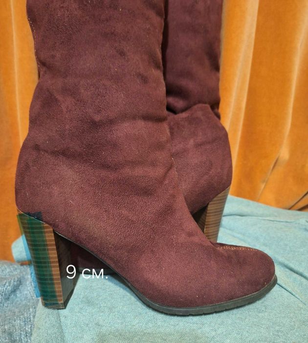 Женские высокие сапоги,мех,натур.замш,р.40,цвет-бордовый,импортSP LION