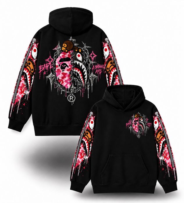 Худи BAPE Shark Custom Hoodie Logo унисекс черное бейп Новинки кофта толстовка лонгслив