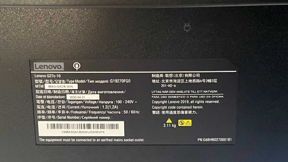 Monitor curvo lenovo 27"
