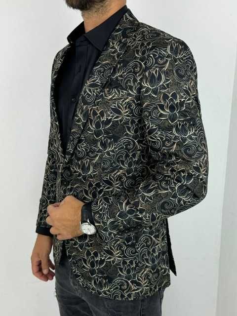 GIOVANNI PERA Marynarka męska D624 elegancka Glamour kwiaty złota 70