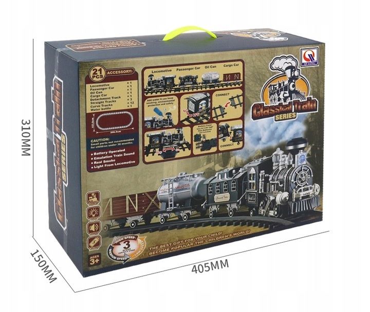 KOLEJKA ELEKTRYCZNA PAROWA DUŻA pociąg lokomotywa 4 wagony pilot 5m