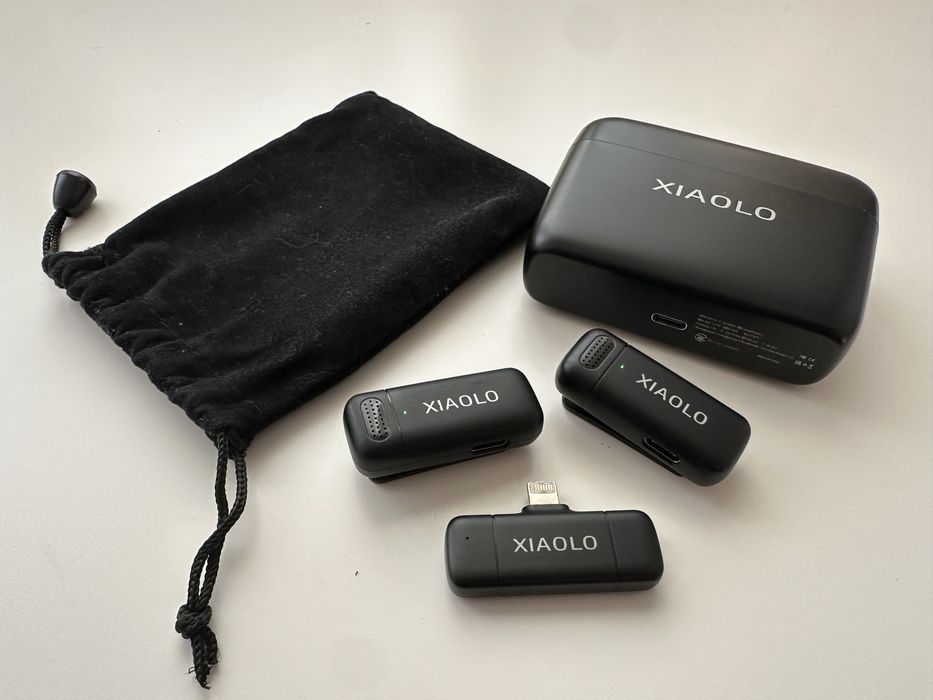 Par de microfones Lavalier sem fios para iPhone (Lightning) + Estojo