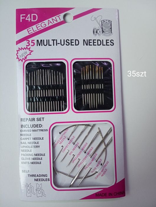 Igły do szycia ręcznego 35szt zestaw dla słabowidzących nowe