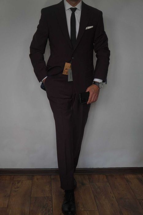 Pierre Cardin 50 Bordowy Garnitur Wełna Nowy Z Metkami Elegancki Premium Męski Garnitur Wizytowy