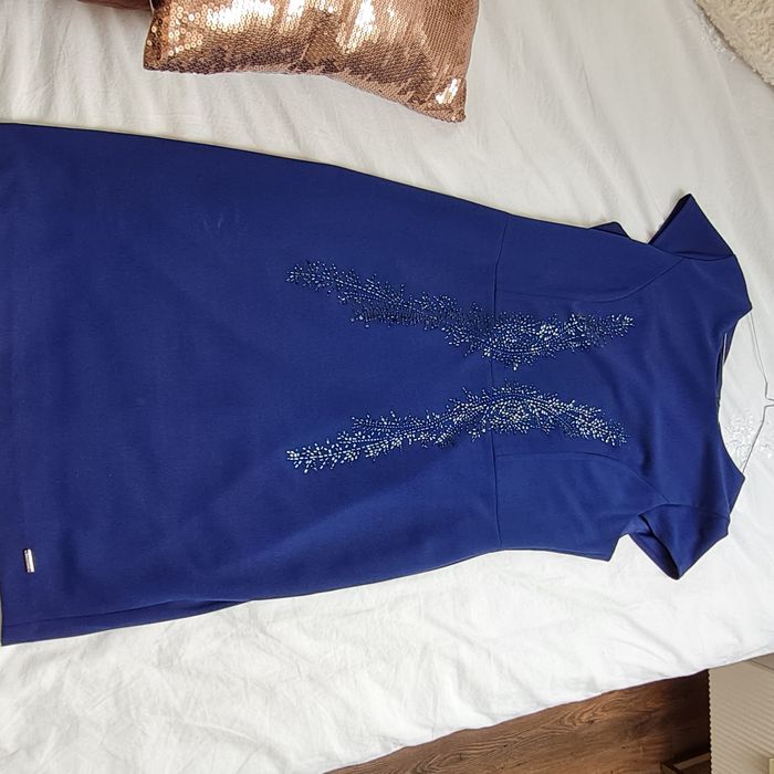 Komplet sukienka granatowa bolerkiem