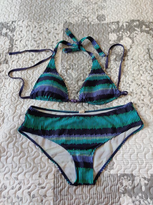 Dół od bikini Esotiq L majtki turkus, fiolet granat paski