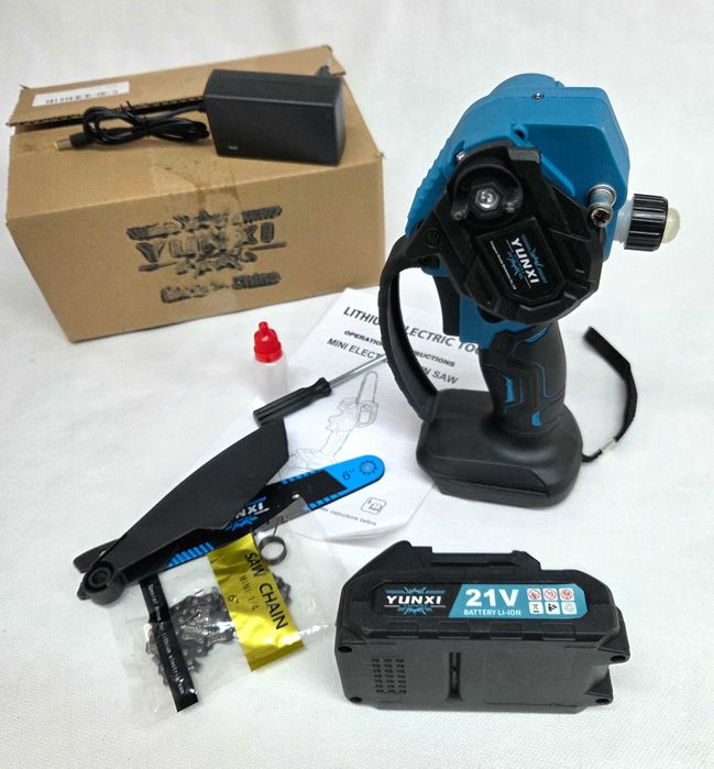 Mini motosserra elétrica YUNXI 21V – 6 polegadas – Bateria de lítio
