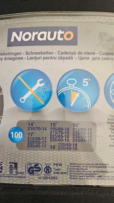 Łańcuchy śniegowe Norauto 100 - 9mm NOWE- NIEUŻYWANE