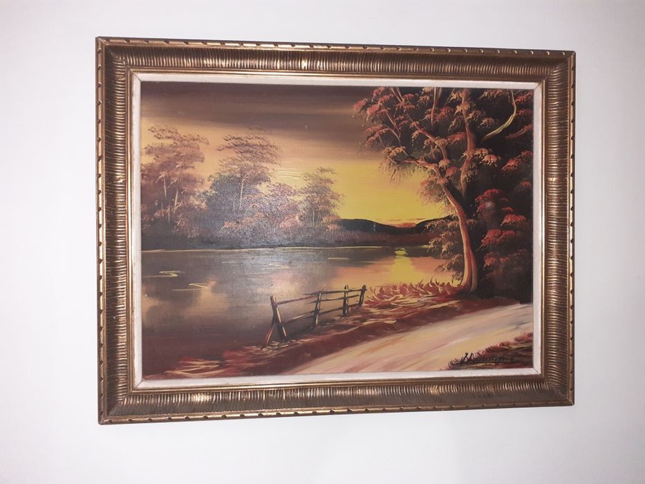 BAIXA DE PREÇO! Quadro paisagem com moldura dourada