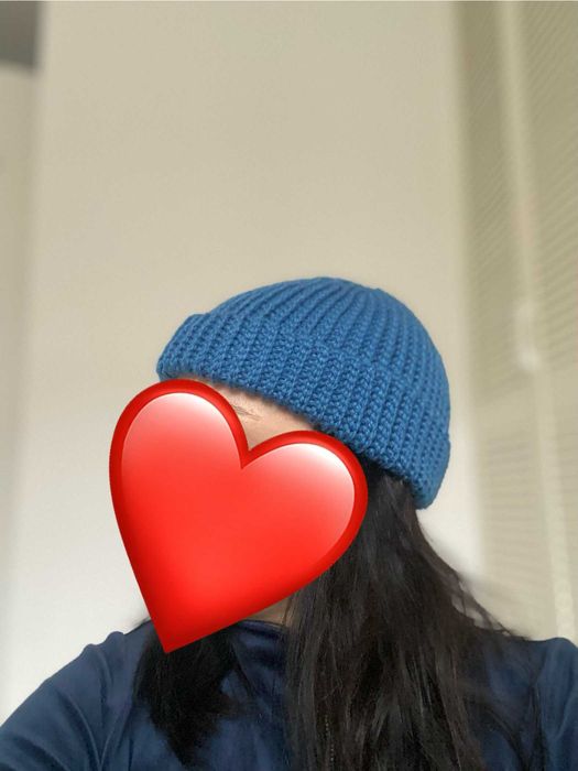 Granatowa dziergana handmade czapka