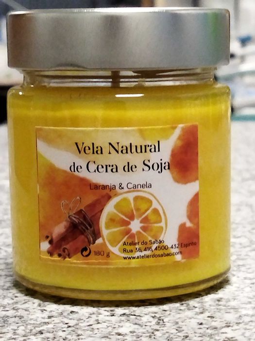 Vela Natural de Cera de Soja-Laranja e Canela-200g