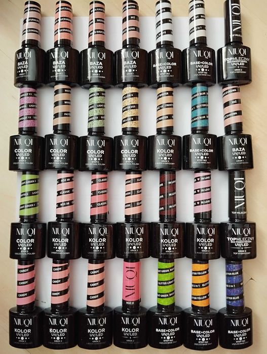 Niuqi lakier hybrydowy baza kauczukowa top mleczny classic glitter