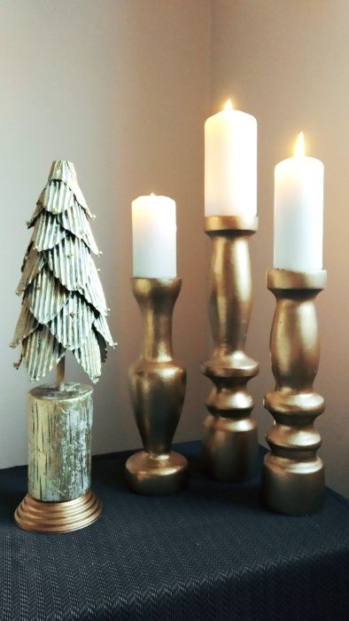 Świecznik rustykalny drewniany toczony dekoracje weselne