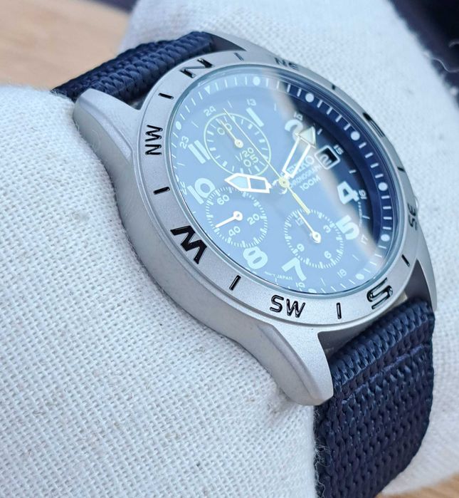 Relógio Seiko Chronografo SND379R – Look Militar azul