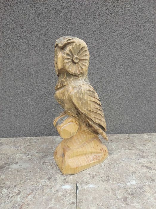 Sowa drewniana rzeźbiona figurka 29cm