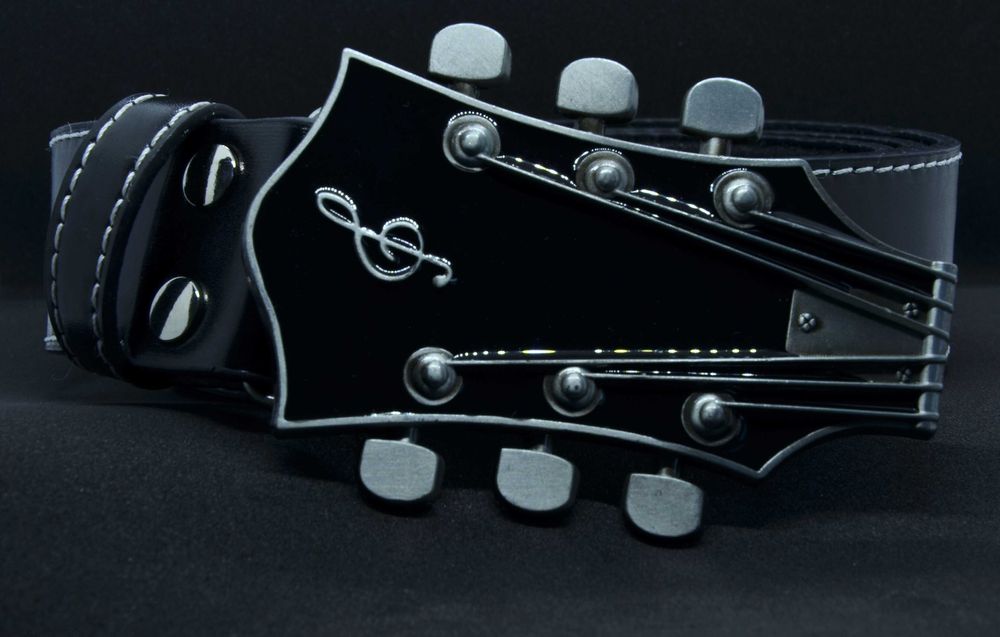 Pasek męski Gitara Rock czarny klamra Gryf 120 cm 3,7 cm