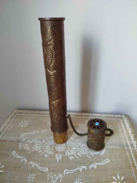 Antigo Tubo Porta Documentos, latão trabalhado