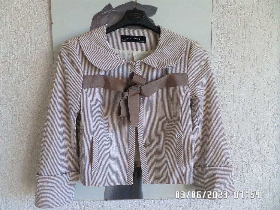 Zara krótka marynarka w paseczki z kokardą xs
