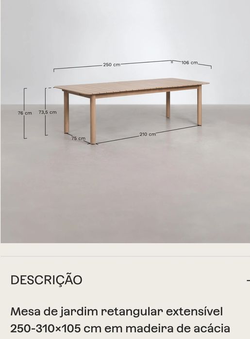 Mesa jardim madeira acácia extensível  sem cadeirassem cadeirasl 260-310x110