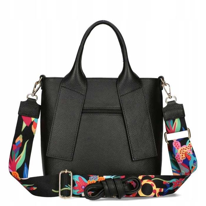 EGO Polska Klasyczna Torebka Damska Shopper Na Ramię Czarna Skórzana