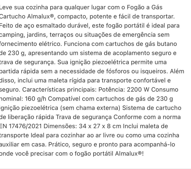 Fogão portatil novo na caixa