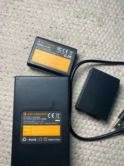 Carregador USB duplo K&F Concept + 2x baterias LP-E10 + cabo - Compatível com Canon-