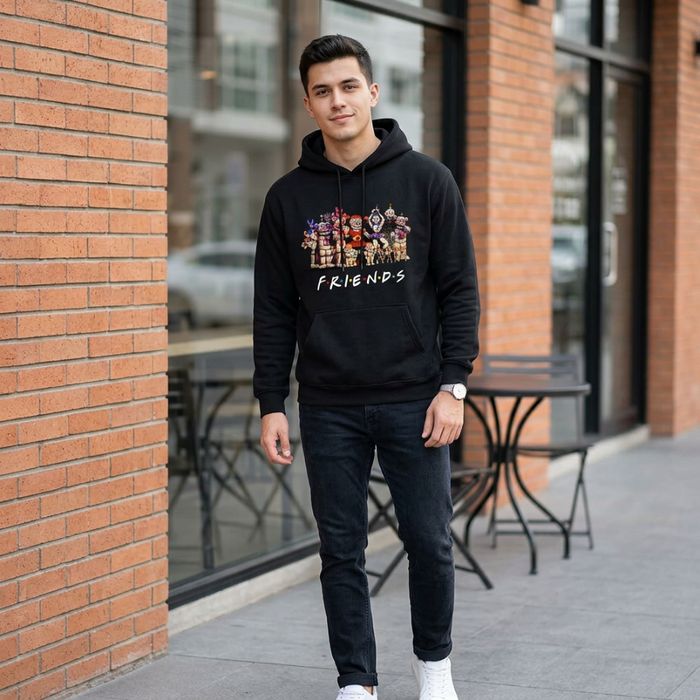 Bluza unisex z kapturem, nadruk, kieszeń, czarna M