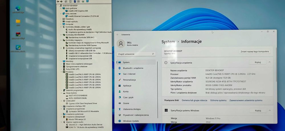 DELL Optiplex 7070 i5-9500, 16gb, 256ssd+ 1 tera, Win 11 Pro