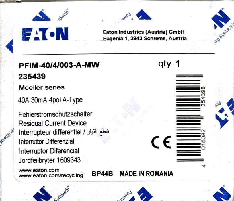 Wyłącznik różnicowoprądowy 4P 40A 0,03A typ A xPole Home HNC‑40/4/003‑A 194688 EATON