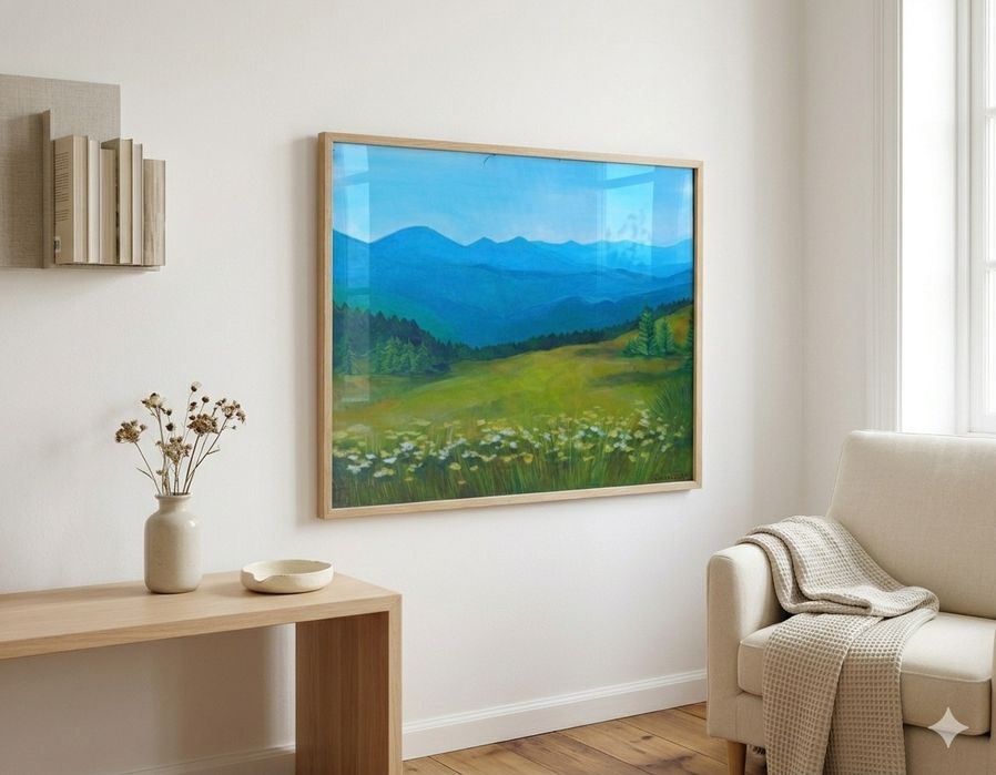 Продаи Картина акрилом «Гірський пейзаж з квітами» 40×50 см