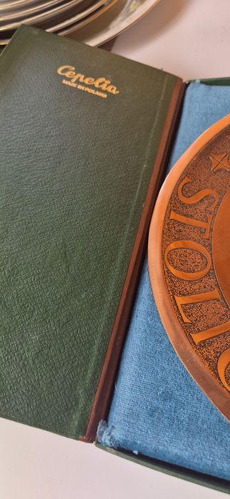 Cepelia PRL mosiężny talerz okazjonalny Warszawa w oryginalnym etui