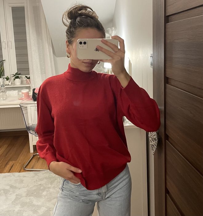 Sweter golf oversize czerwony WEŁNA HIT
