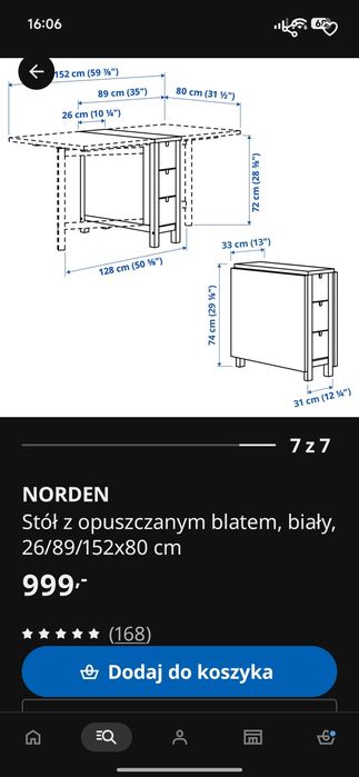 Sprzedam Stół Ikea Norden biały składany